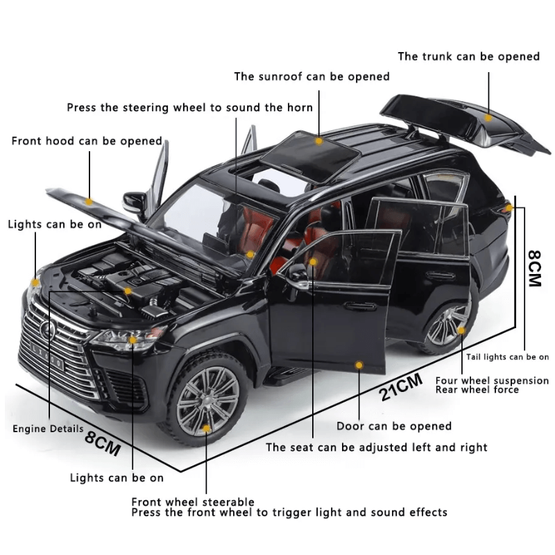 1/24 Scale Lexus LX600 Full Open Die-cast Model Car